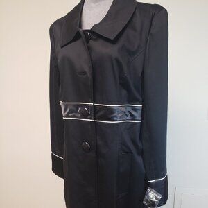 NWT Apts. 9 Black Polished Cotton Trench with Satin Trim